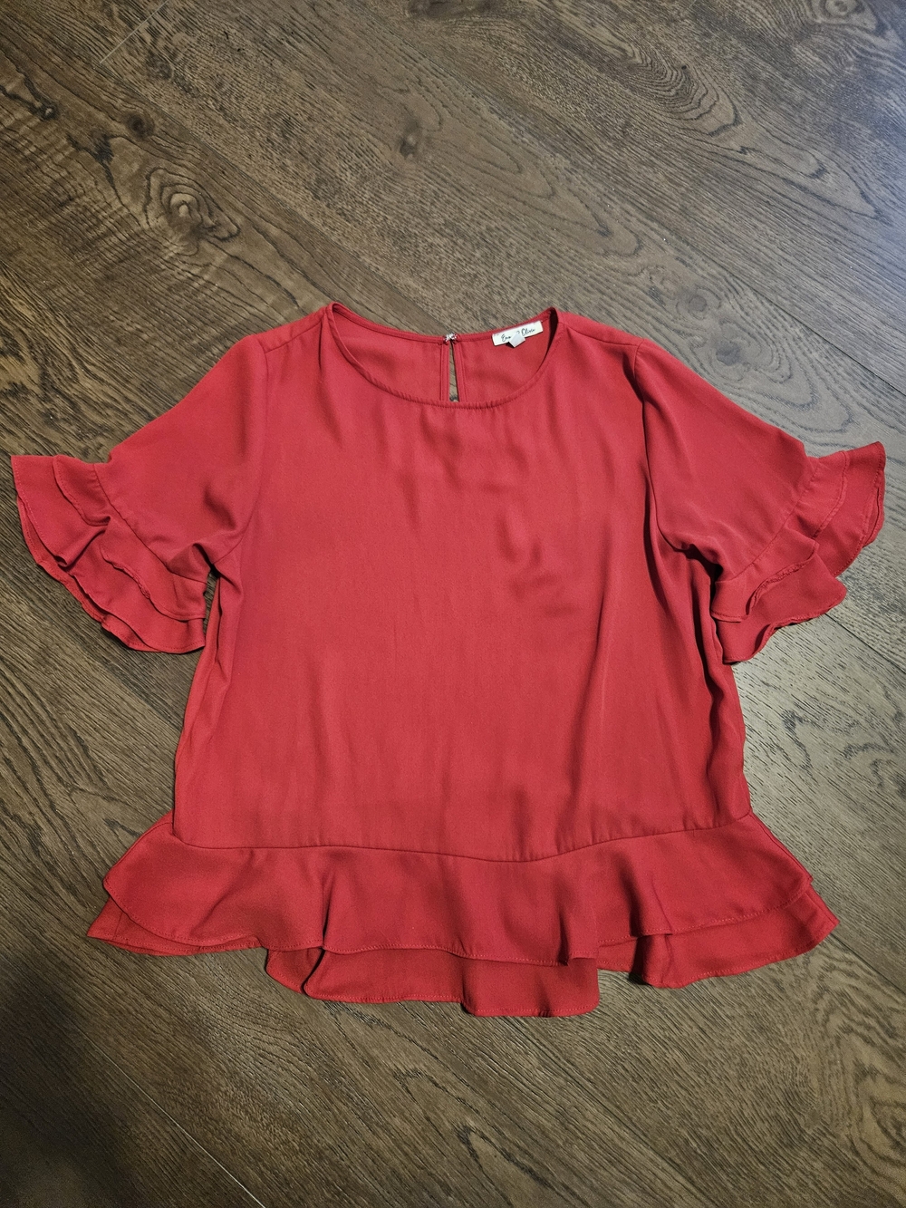 Women's Red Ruffle-Hem Blouse